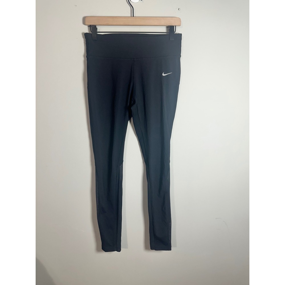 Nike Dri-FIT Women Black Running Tights Mesh Panels Zipper Pocket 644953-010 L
